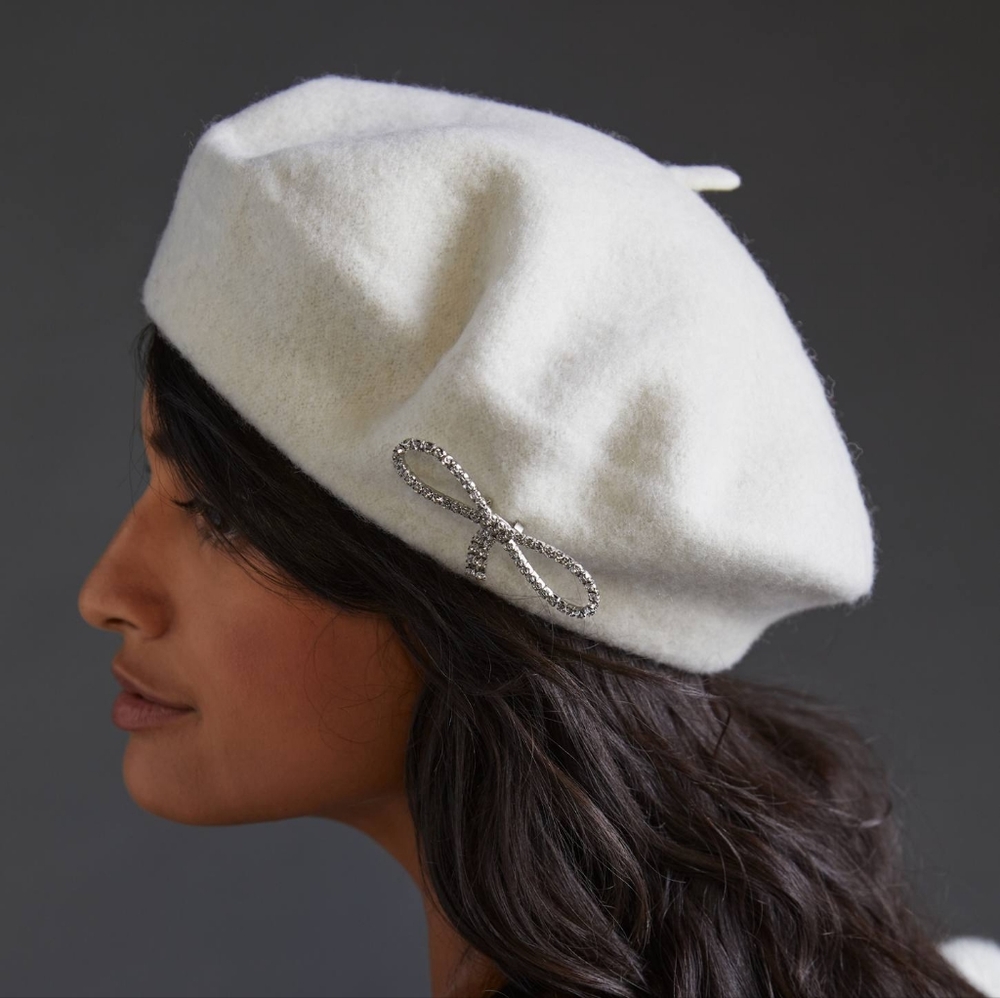Anthropologie Embellished Knit Beret